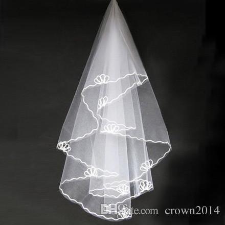 In Stock Cheap Short Wedding Veils with Ribbon Edge White Tulle Real Sample Bridal Veils For Wedding Dresses