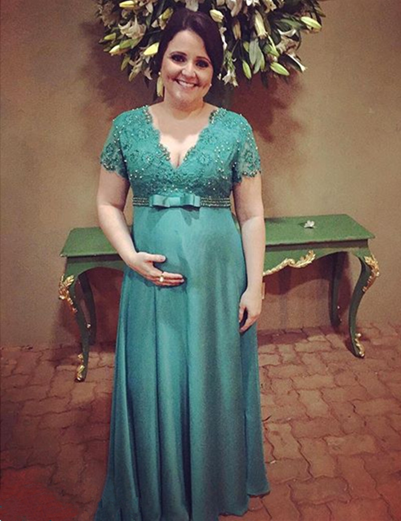New Elegant Empire Maternity Evening Dresses Short Sleeve V Neck Beaded Lace Chiffon Floor Length Pregnant Party Gowns Custom Made, Silver
New Elegant Empire Maternity Evening Dresses Short Sleeve V Neck Beaded Lace Chiffon Floor Length Pregnant Party Gowns Custom Made, Silver