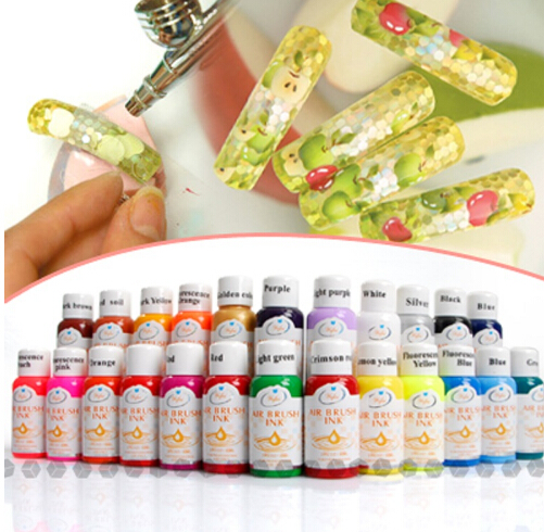24 Colours 30ml Nail Art Airbrush Paint Ink For Tip Airbrush Painting Design With Free Shipping