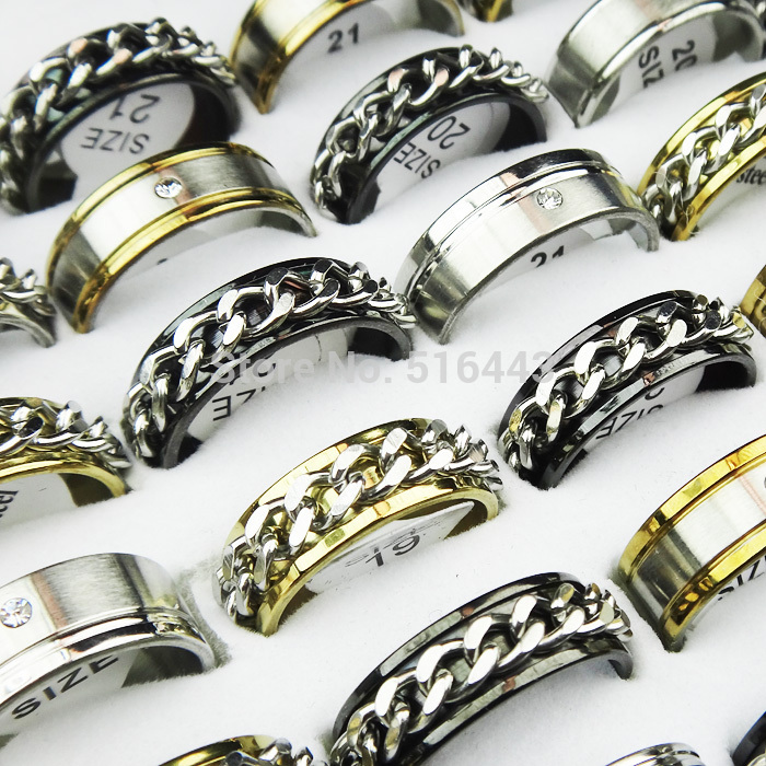 Cool New 10pcs Silver Gold Black Rhinestones Women Mens Stainless Steel Fashion Spin Chain Rings Wholesale Jewelry Lots A-298
Cool New 10pcs Silver Gold Black Rhinestones Women Mens Stainless Steel Fashion Spin Chain Rings Wholesale Jewelry Lots A-298