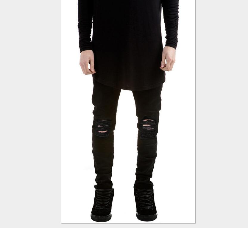 New arrivals high quality men hip hop ripped jeans hole homme elastic mens destroyed jeans black pants pantalones hombre