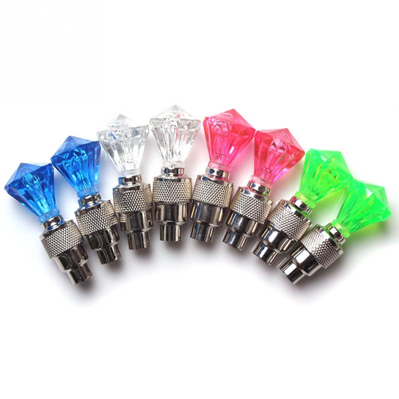 2Pcs LED Bicycle Wheel Tire Valve Light Safety Warning Flashing Diamond Car Lamp Decorate Bike Light Gorgeous Night Tail Light
