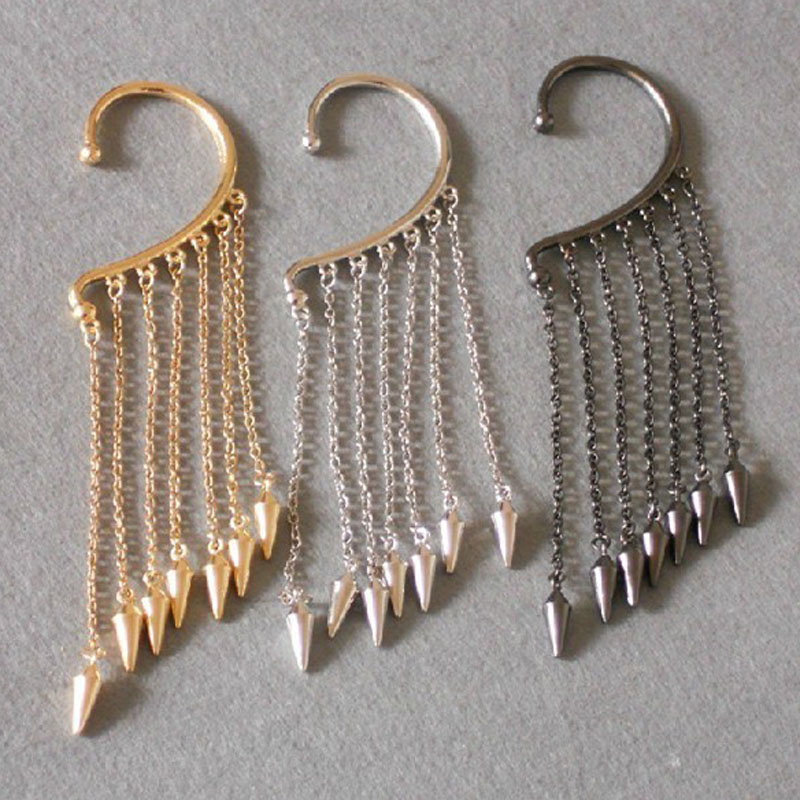 24pcs Free Shipping wholesale Fashion Punk Ear Cuff tassels metal Rivent earrings Ear Clip Bullet hook Earring