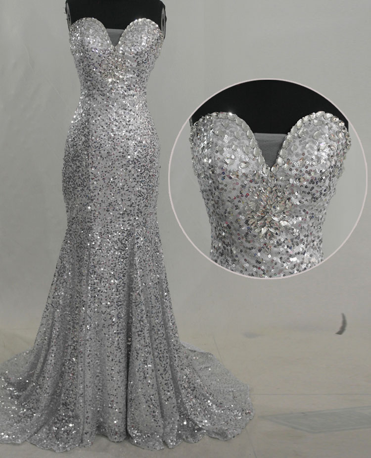 Sexy Sweetheart Gold Sequin Mermaid Evening Dress With Crystal 2016 New Lace Up Evening Gowns Floor Length