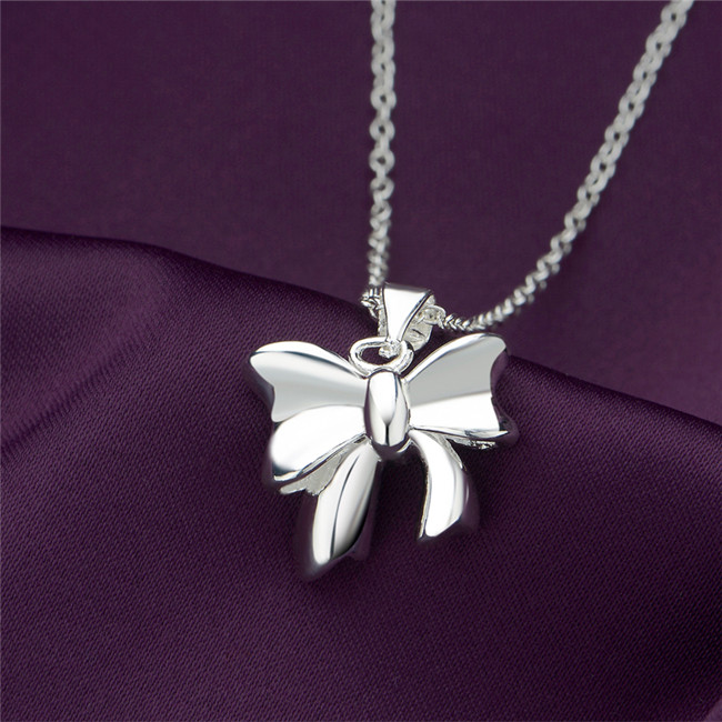 Free shipping women's Smooth butterfly knot pendant necklace sterling silver plated necklace STSN619,hot sale fashion 925 silver necklace