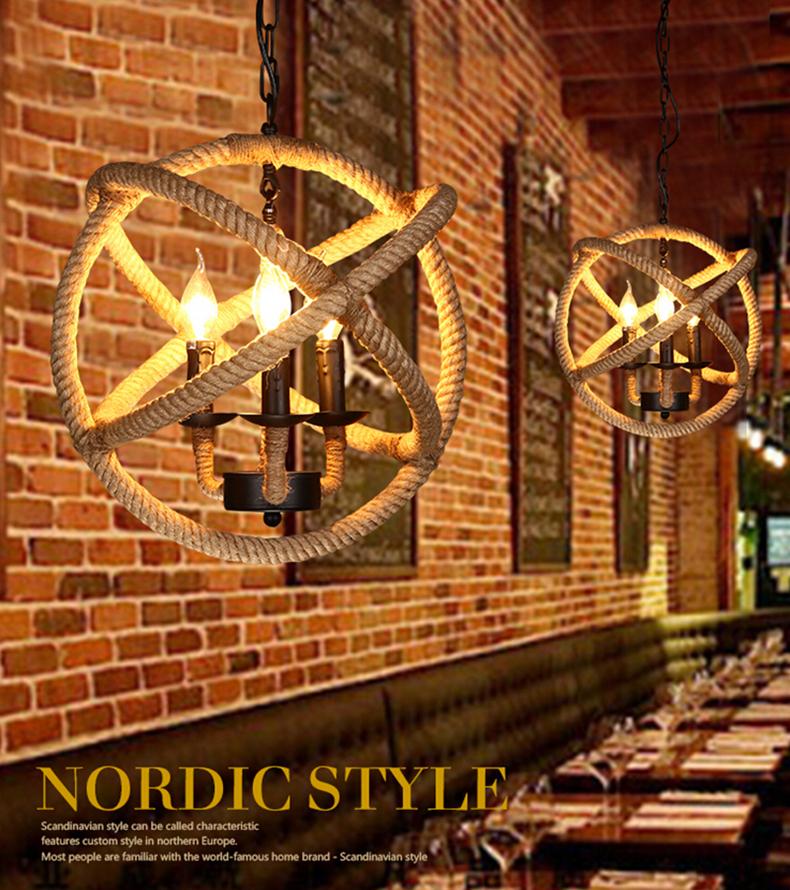 Loft Style Nordic Retro Hanglamp Creative Pastoral Clothing Store Coffee Hall Rope Chandelier Vintage Industrial Lighting