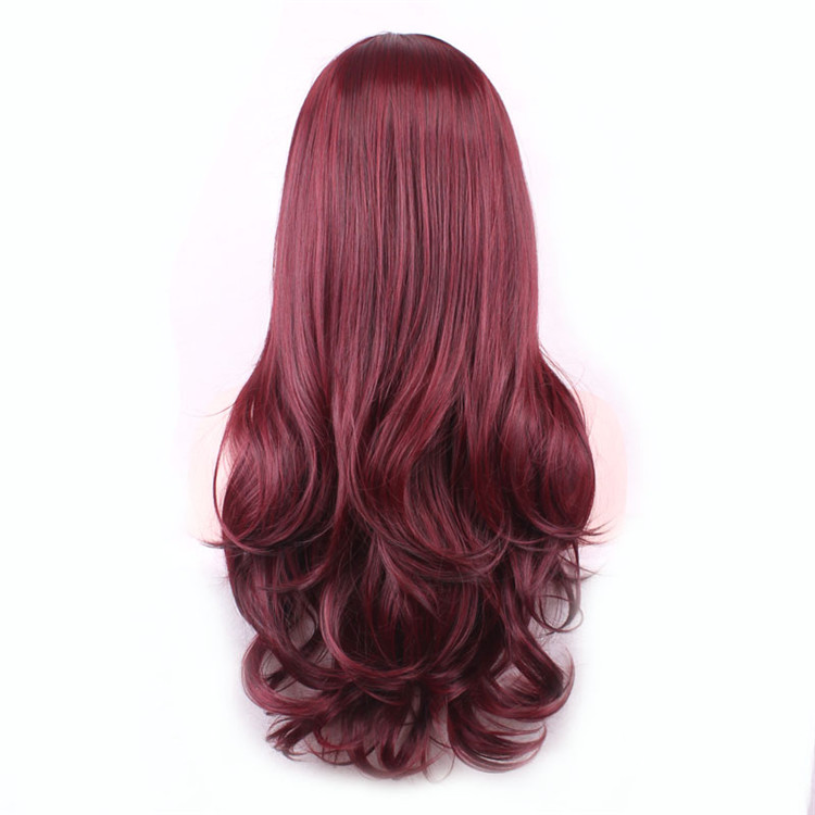 WoodFestival lolita wave wig heat resistant synthetic hair bangs natural burgundy wigs for women african americans
