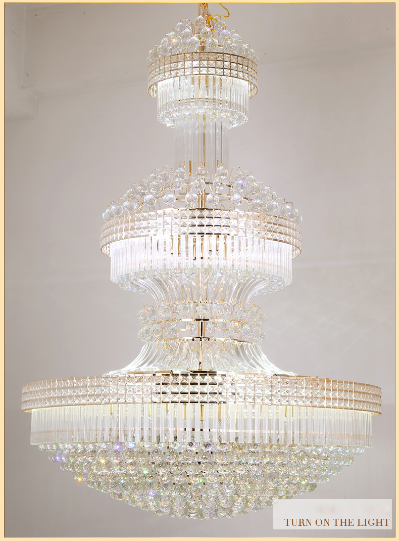 LED Crystal Chandeliers American Large Gold Chandelier Lighting Fixture 3 White Colors Dimmable Staircase Long Hanging Lamps Home Indoor Lighting