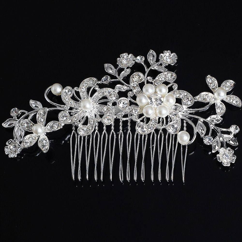 Fashion Bridal Wedding Tiaras Stunning Rhinestone Fine Comb Bridal Jewelry Accessories Crystal Pearl Hair Brush Free Shipping