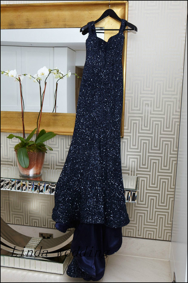 Free Shipping Kate Ritchie Vintage Evening Dresses Navy Blue Sleeveless Sexy Sequin Floor Length Formal Special Long Evening Gowns