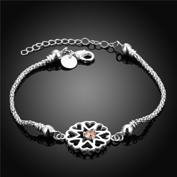 Hot sale gift 925 silver Hollow Heart Bracelet group DFMCH384,Brand new sterling silver plated Chain link gemstone bracelets high grade