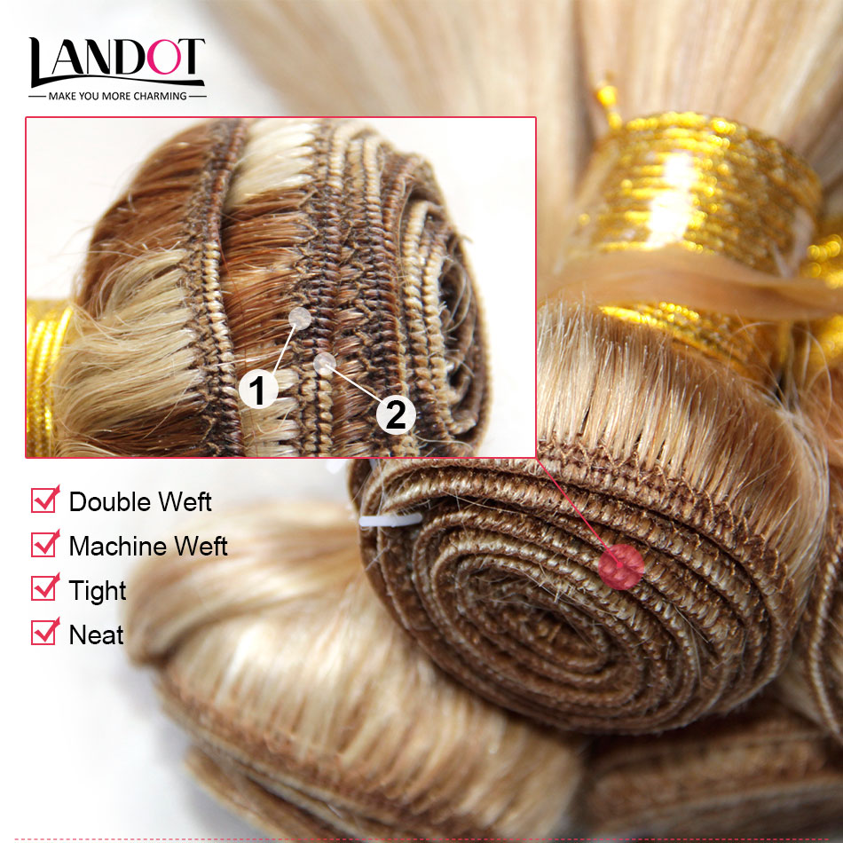 Piano Human Hair Weave Brazilian Malaysian Indian Peruvian Straight Hair Extensions Bundles Mix Color Honey Blond 27/Bleach Blonde 613# Hair
