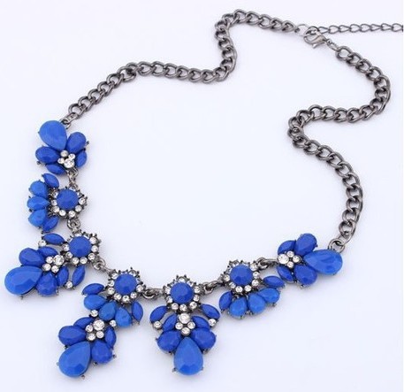 Wholesale-2015 New Fashion Bib Choker Necklace Fluorescence Yellow Colors Crystal Gem Flower Drop For Women Statement Necklace