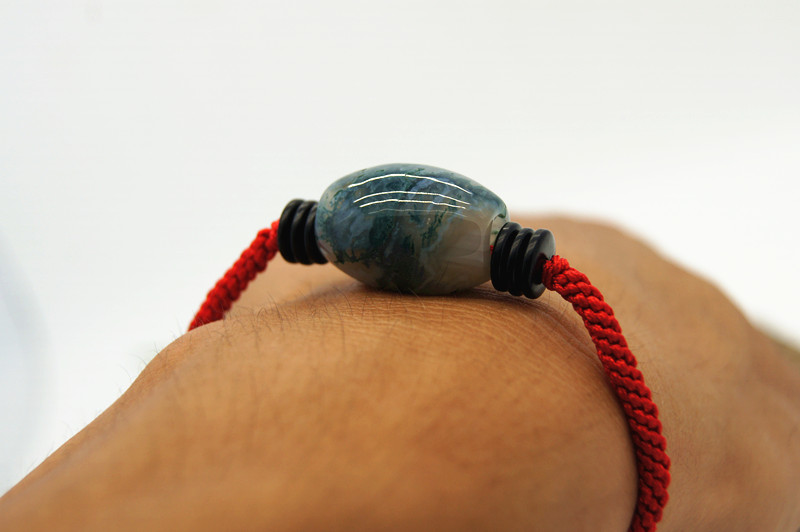 Pure hand-woven red snake knot + coconut shell natural aquatic agate, (drum type) charm bracelet