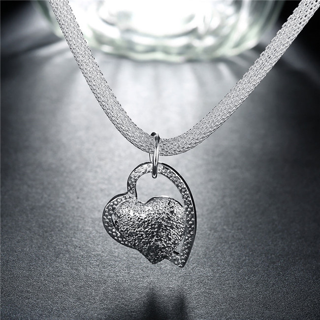 Hot sale Hanging double heart necklace sterling silver plate necklace STSN270,wholesale fashion 925 silver Chains necklace factory direct