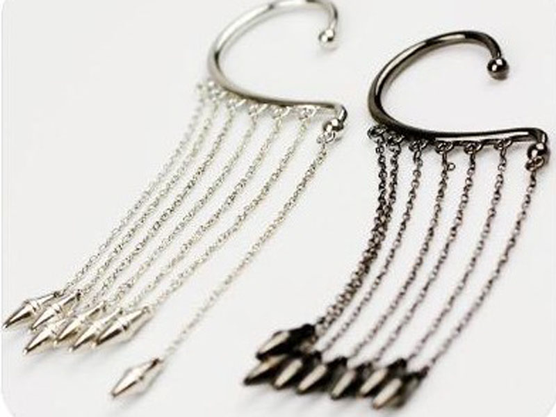 24pcs Free Shipping wholesale Fashion Punk Ear Cuff tassels metal Rivent earrings Ear Clip Bullet hook Earring