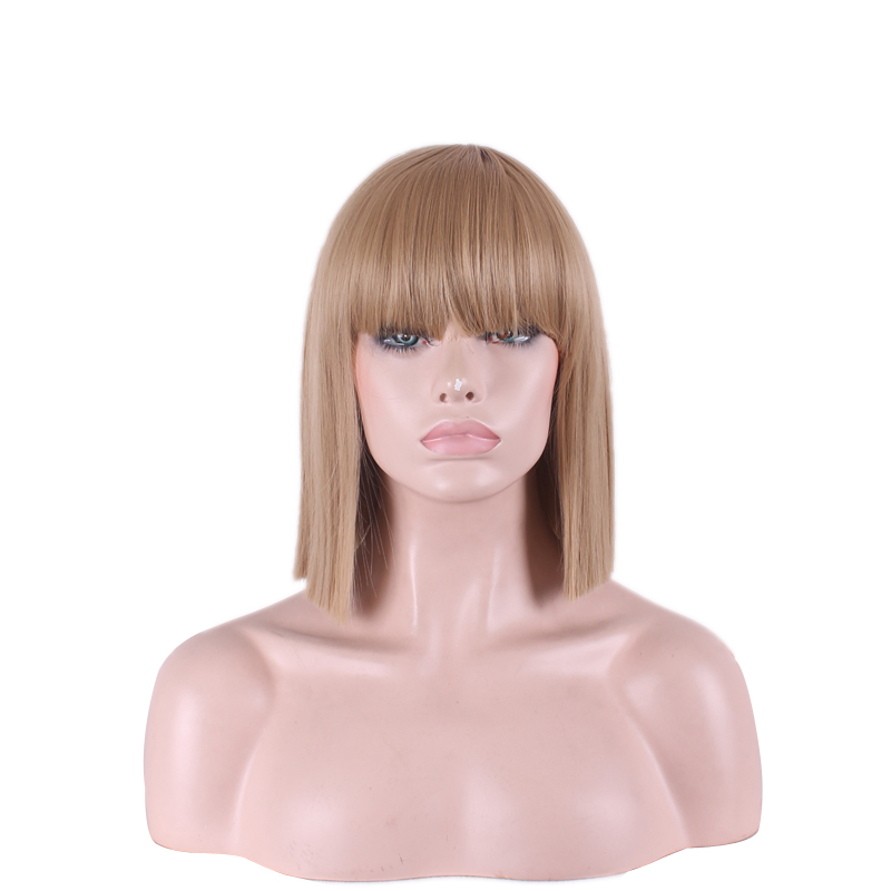 WoodFestival blue straight wig with bangs shoulder length hairstyle wigs for women pink white red synthetic fiber hair rose comfort hairnet 35cm