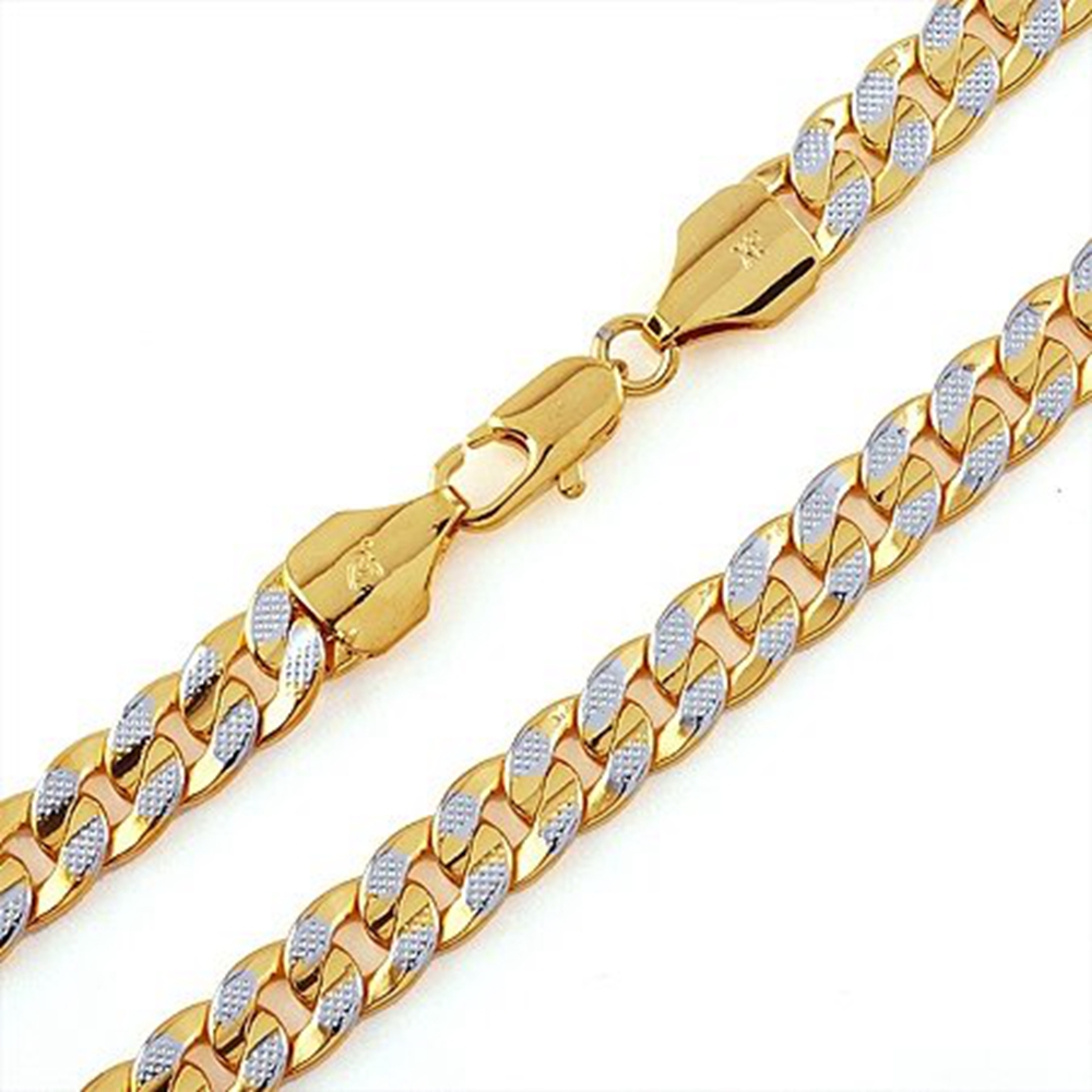 2-Tone Gold Filled Curb Chain Necklace For Men Party Birthday 24inches