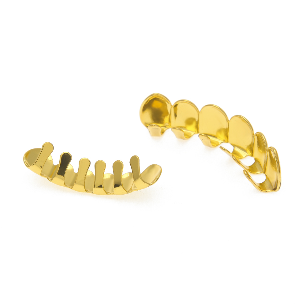 New Fit Gold Silver Plated Hip Hop Teeth Grillz Caps Top Bottom Grill Set for Men