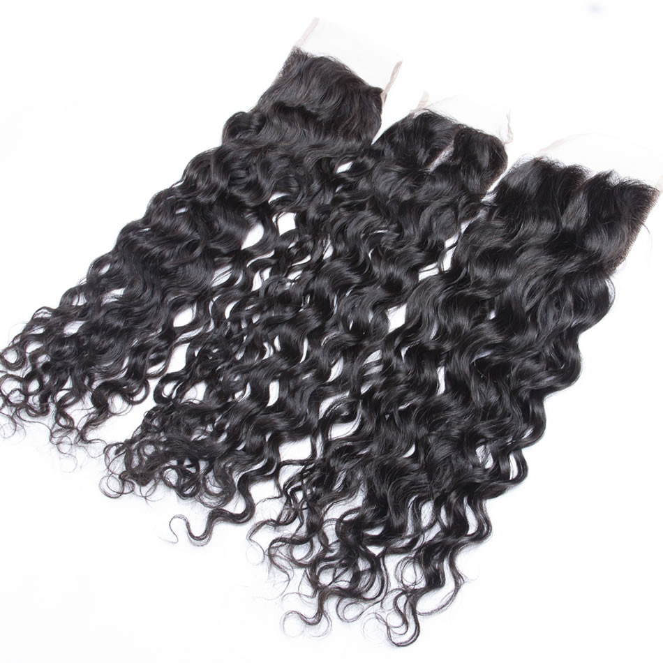 8A Brazilian Virgin Human Hair Weaves Bundles With Lace Closures Peruvian Indian Malaysian Cambodian Water Wave Wet And Wavy Natural Hair