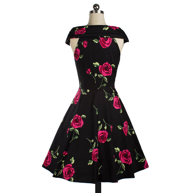 Womens Elegant 50s 60s Vintage Rose Retro Rockabilly Floral Sexy Party Cocktail Skater Wiggle Flare Swing Dress