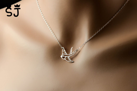 10PCS Gold Silver Lovely Flying Swallow Necklace Sparrow Necklace Paper Origami Bird Necklaces Cute Dove Birds Necklace