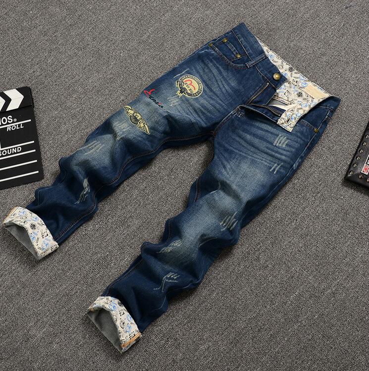 New Arrival Fashion Mens Jeans Brand Casual Dark Blue Mid Denim Pants Large Size Straight Full Length Skinny Jeans Men Cotton