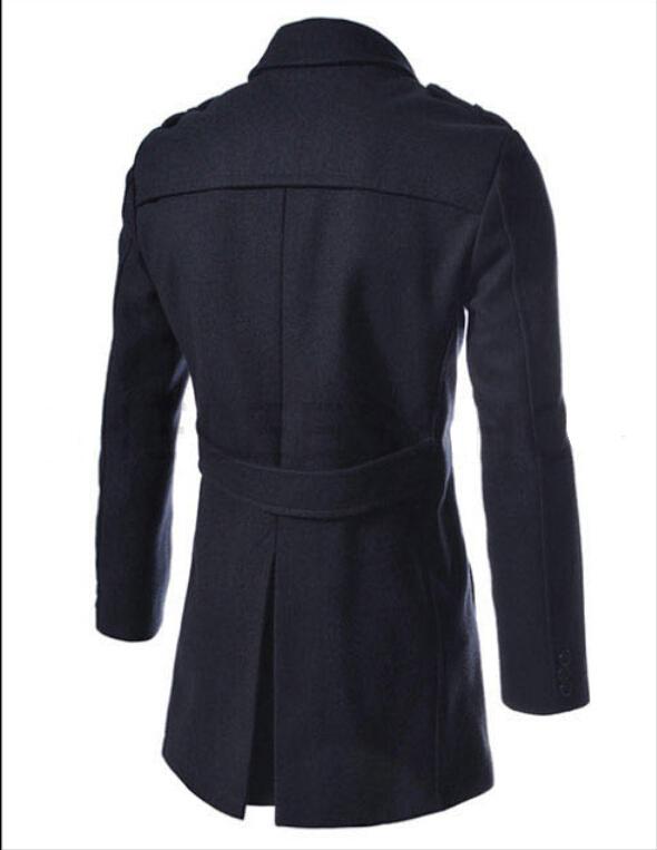 2016 Fashion New Long Trench Coat Men Zipper Double Breasted Decoration Slim Fit Pea Coat Winter Trenchcoat Jacket