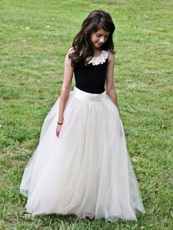2016 Popular Cheap But Elegant Flower Girl Dresses Children Long Tulle Tutu Skirt Crew Sleeveless Floor Length Flower Girl Dress