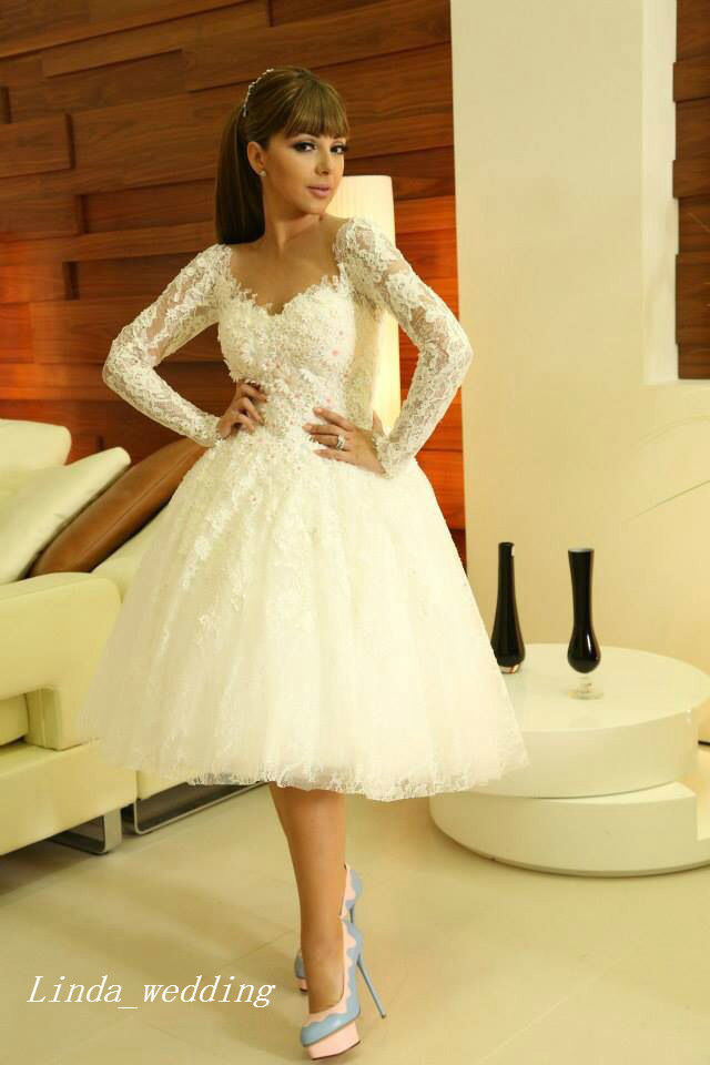 Diva Myriam Fares Wedding Dresses With Long Sleeves Beautiful A Line Lace Women Bridal Party Gowns Cocktail Dress