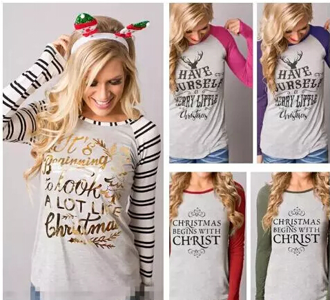 Women Christmas Long Sleeved Tshirts Letters Printed Elk Striped Colors Patchwork O-neck Bottoming Tops Fashion Tees, Style three white grey sleeves
Women Christmas Long Sleeved Tshirts Letters Printed Elk Striped Colors Patchwork O-neck Bottoming Tops Fashion Tees, Style three white grey sleeves