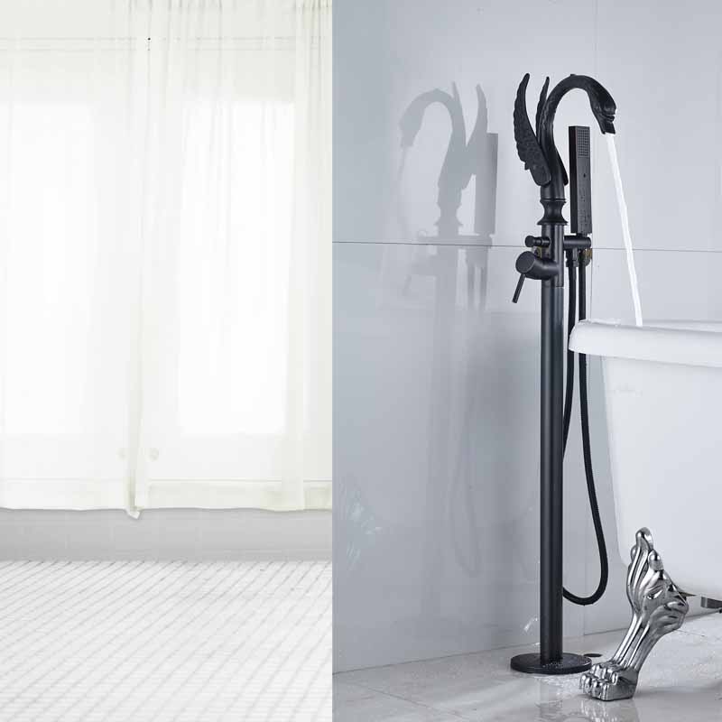 Bathtubs Faucets Oil rubbed Bronze Free Standing Bird Shape Bathroom Bathtub Faucet + Handheld Shower Single Handle Tub Mixer Taps