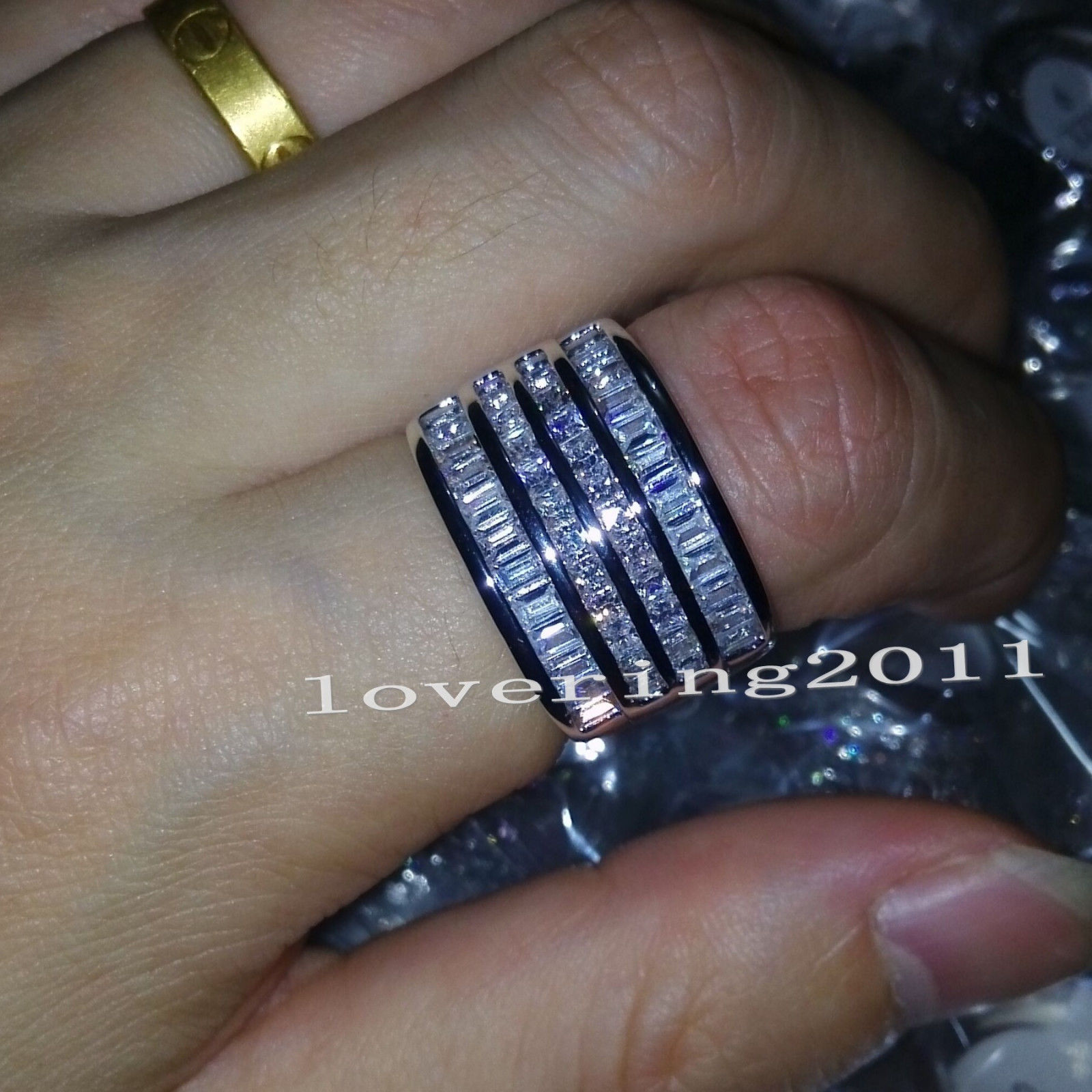 Wholesale Jewelry Free Luxury Jewelry Princess Cut 10ct Topaz Diamonique 10KT White Gold Filled Wedding Engagement Band Women Ring Size 6-9