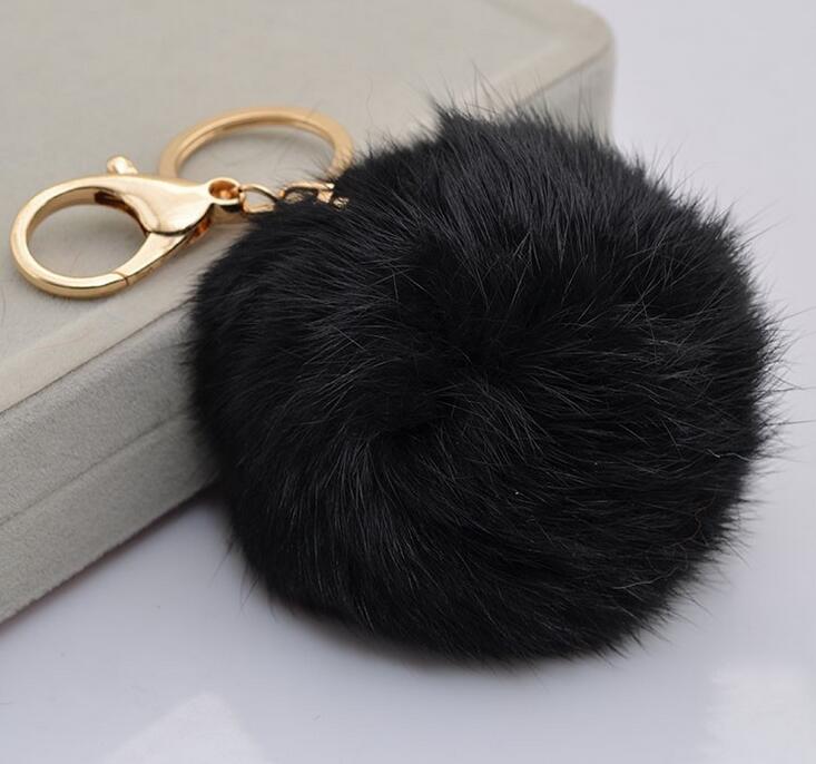 Real Rabbit Soft Fur Lovely Gold Metal Key Chains Ball Pom Poms Plush Keychain Car Keyring Bag Earrings Accessories Free shipping