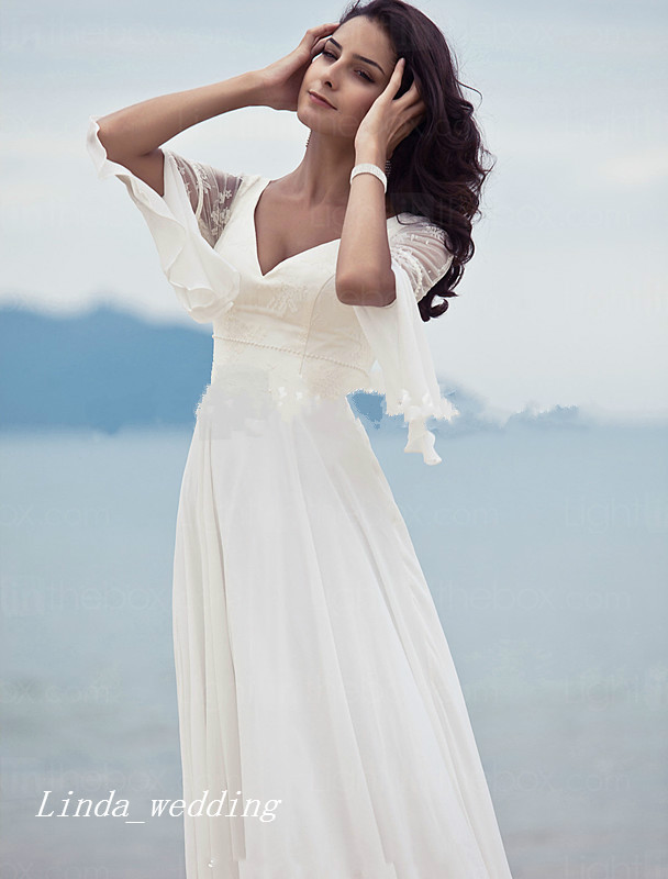 High Quality Wedding Guest Dresses A Line V Neck Floor Length Long Backless Chiffon Lace Women Wear Bridal Party Gowns