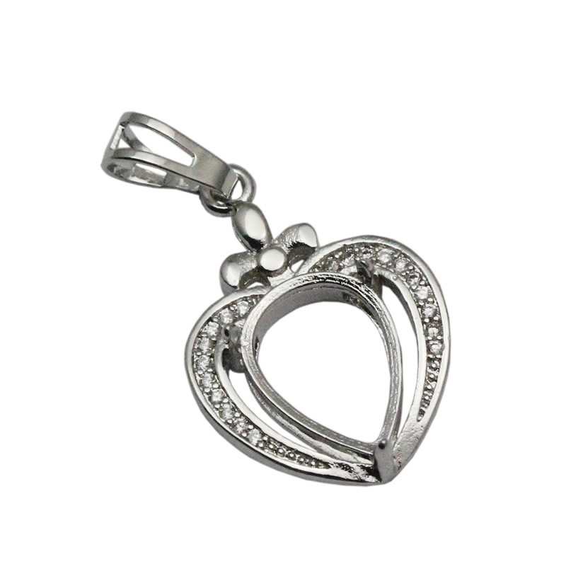 Beadsnice sterling silver necklace pendant tray heart shaped pendant blank cabochon setting gift for best friends ID 34052
