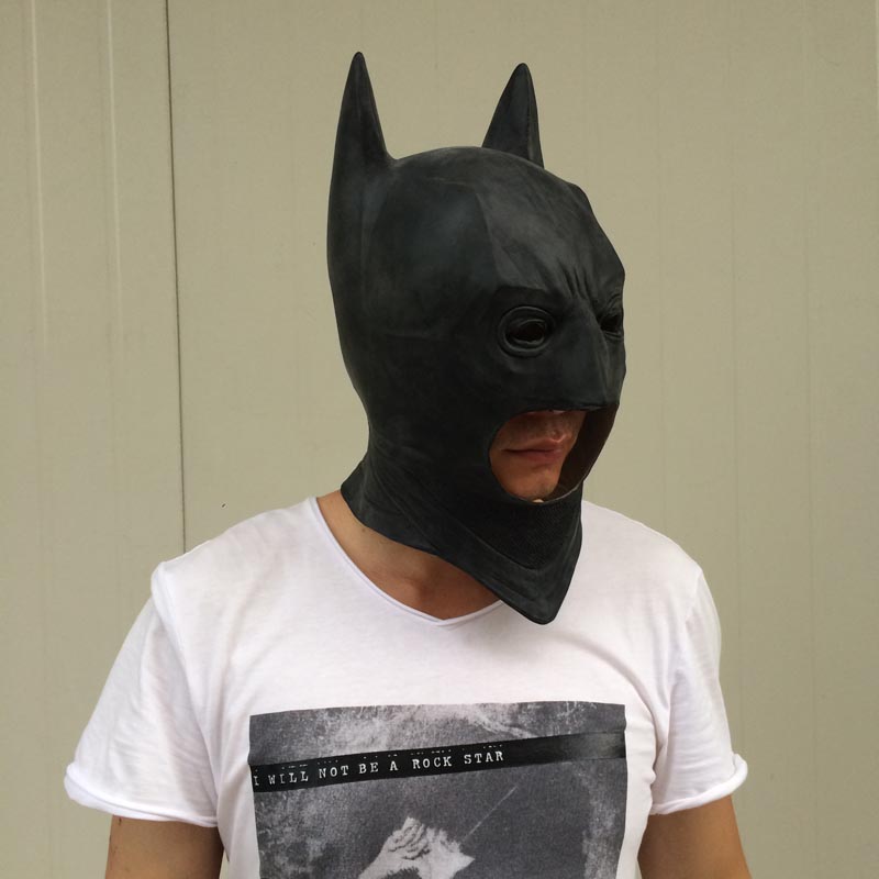 on Cosplay Batman Masks Dark Knight Adult Full Head Batman Latex Mask Hood Silicone Halloween Party Black Mask per Hero Co4292921