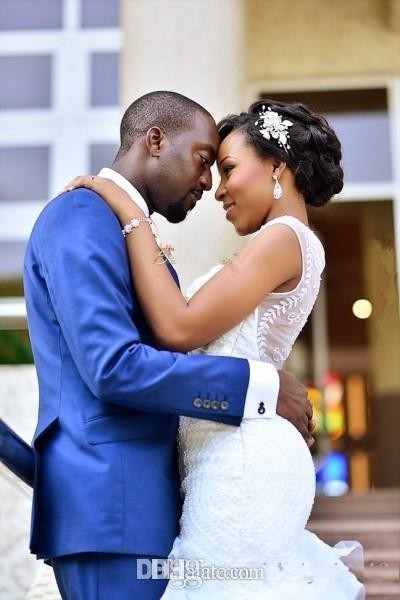 African Mermaid Dresses New Sexy Cap Sleeves Crystal Beaded Sheer Back Plus Size Chapel Train Custom Wedding Dress Bridal Gowns