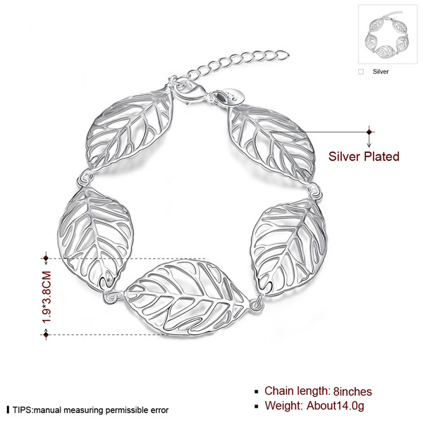 Hot sale christmas gift 925 silver Leaves Bracelet DFMCH386,Brand new fashion 925 sterling silver plate Chain link bracelets high grade