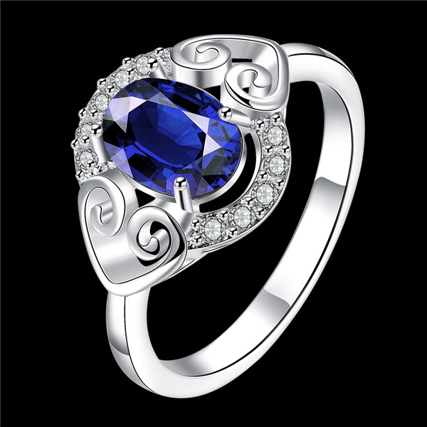 Women's love Full Diamond fashion Heart-shaped ring 925 silver Ring STPR007-B brand new blue gemstone sterling silver plated finger rings