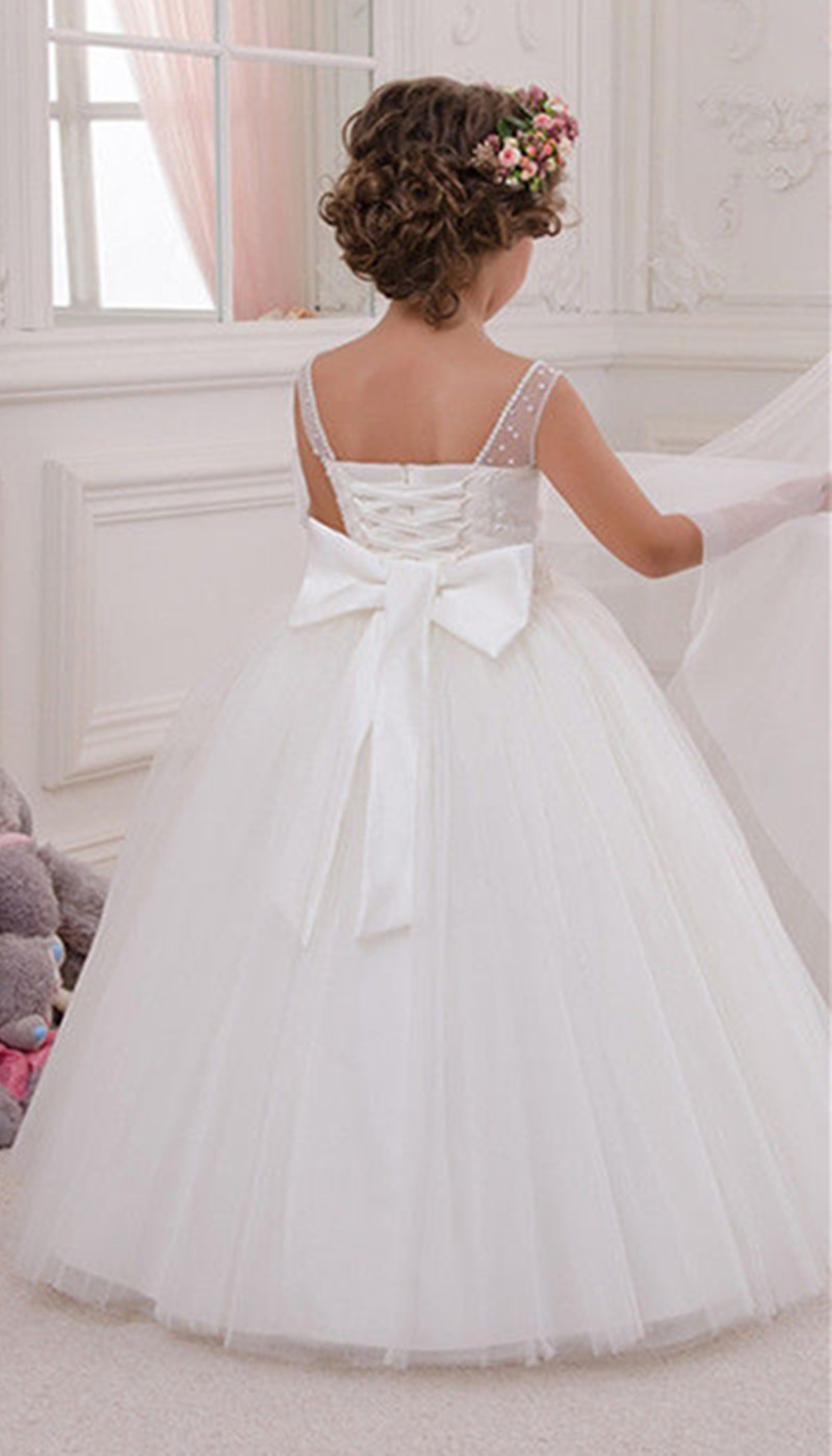 Scoop Simple Lace Beaded Sash Net Baby Girl Birthday Party Christmas Princess Dresses Children Girl Party Dresses Flower Girl Dresses