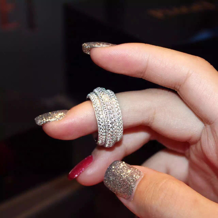 Pave Setting Top Selling Luxury Jewelry Sexy 925 Sterling Silver White Sapphire 7 Row CZ Diamond Women Wedding Engagement Band Ring Set Gift