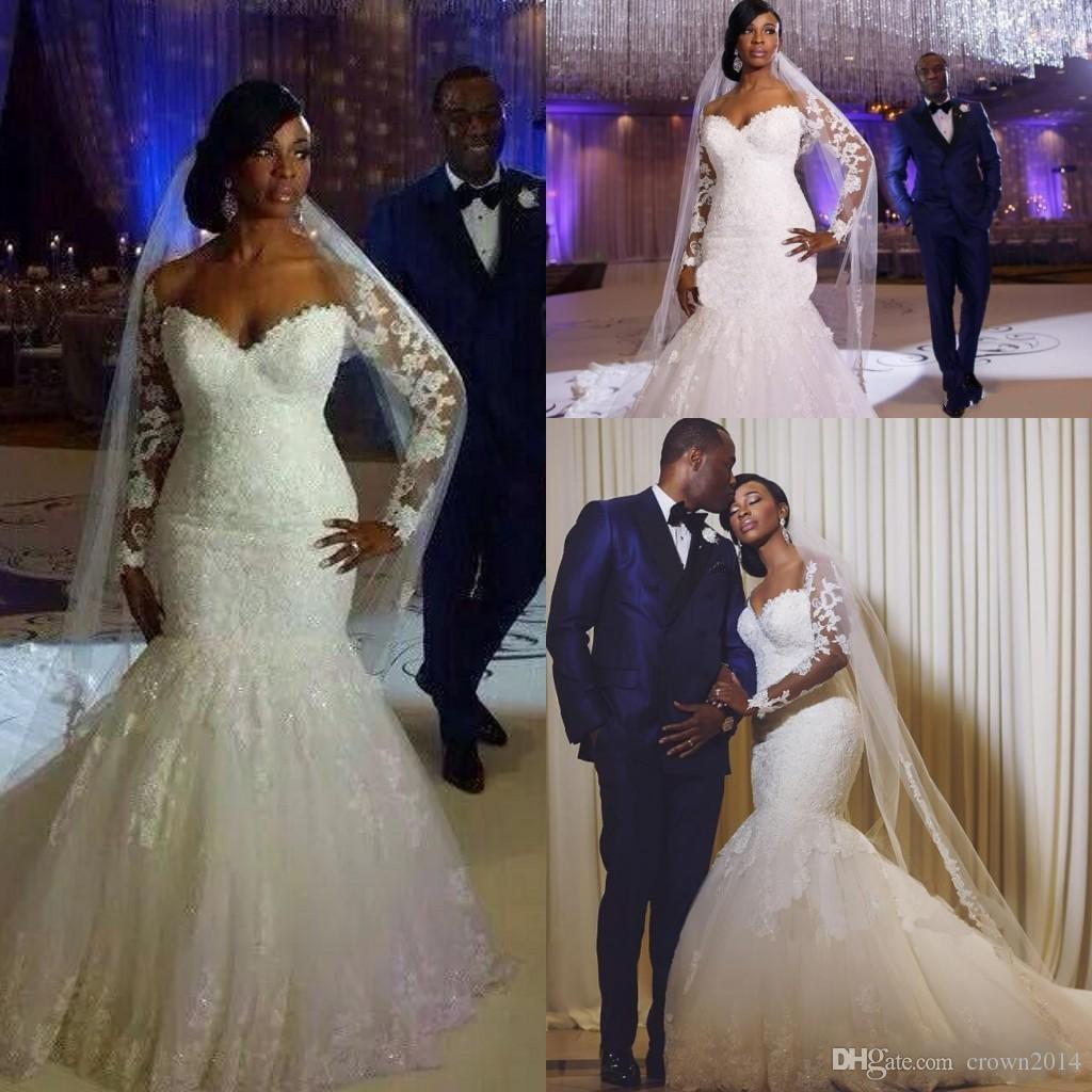 Long Sleeves Lace Mermaid Wedding Dresses South Africa Sheer Applique Plus Size Church Bridal Gowns Court Train White Wedding Gown, Ivory
Long Sleeves Lace Mermaid Wedding Dresses South Africa Sheer Applique Plus Size Church Bridal Gowns Court Train White Wedding Gown, Ivory