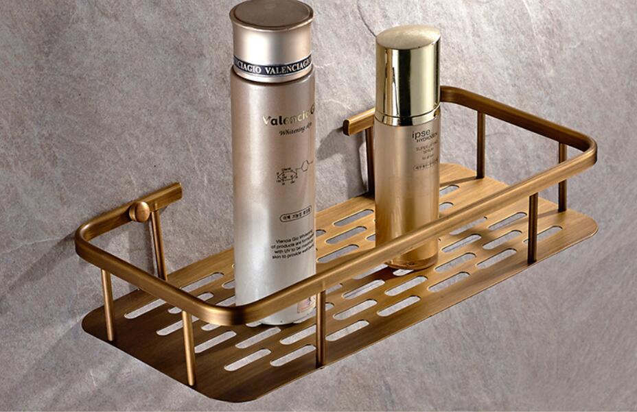 Home Organizer Kitchen Bath Shower Shelf Storage Basket Holder Wall Mounted Brass Antique Finishes Bathroom Hardware2573318