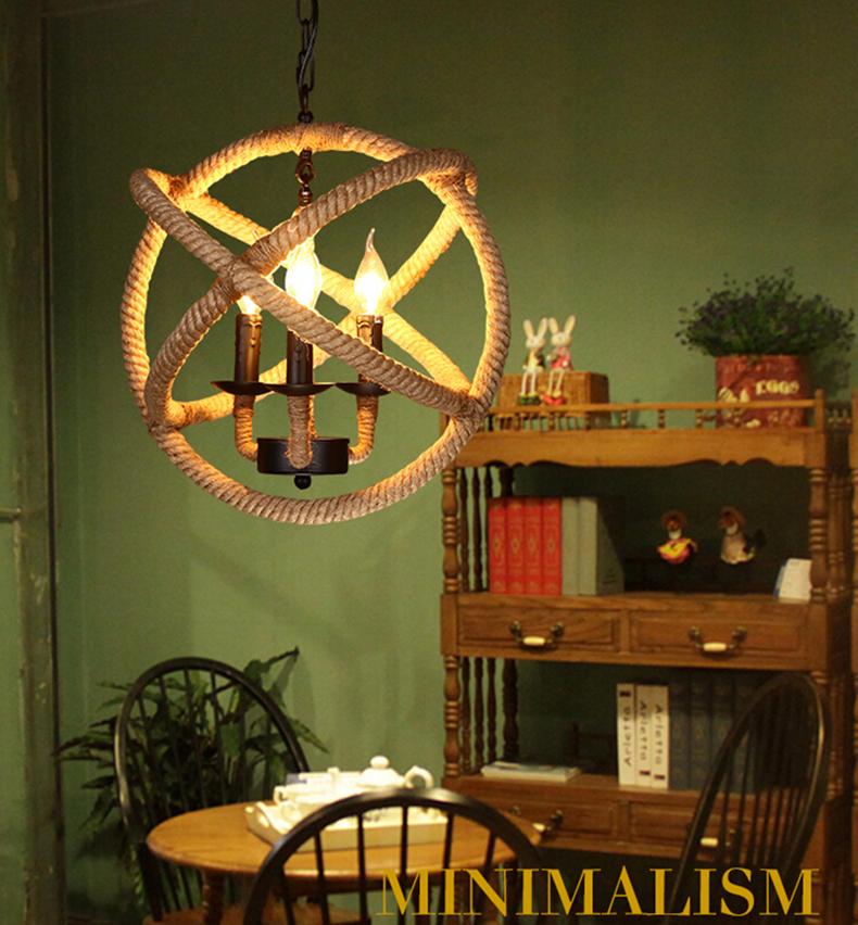 Loft Style Nordic Retro Hanglamp Creative Pastoral Clothing Store Coffee Hall Rope Chandelier Vintage Industrial Lighting