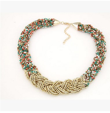 New Arrival Women Golden Rice beads Bib Statement Necklace Lady Jewelry Chokers Necklace For Party Giving Gifts Brand Design Christmas
