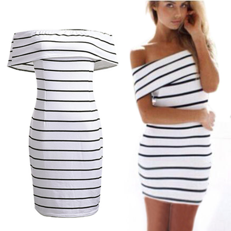 Summer Women Sexy Mini Strapless Bodycon Dress Party Club Striped Print Dress For Women