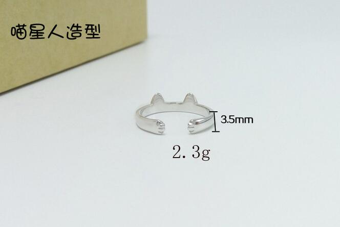 Silver Plated Cat Ear Ring Design Cute Fashion Jewelry Cat Ring For Women Young Girl Child Gifts Adjustable Anel HJIA856