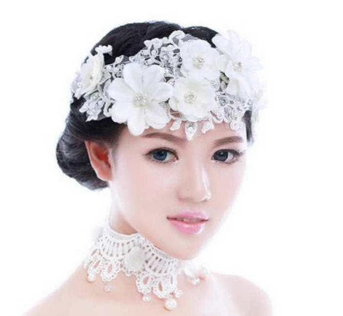 Bridal Lace Pearl Wedding Accessories Handmade Rhinestone Crystals Flower Headband Wedding Hair Jewelry Beads Bridal Hairwear Free Shipping