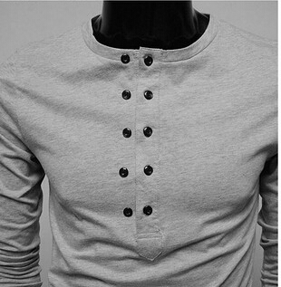 Hot men's spring and autumn Double-breasted pure color slim cotton t shirt 5 color 4 size